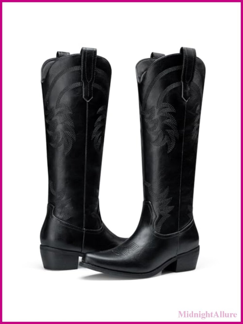 PU Leather Knee High Cowboy Boots Western Style